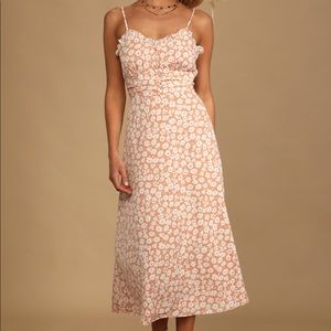 Orange floral A line midi dress